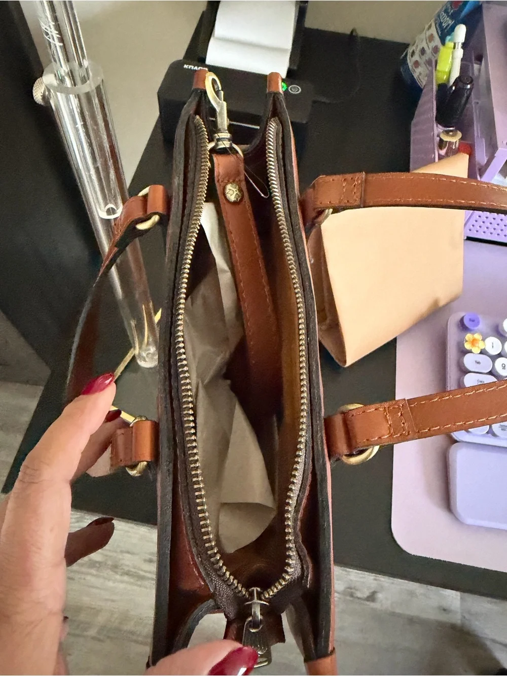 NWT Patricja Nash rose tooled Ava tote in color Tan, crossbody strap and dustbag